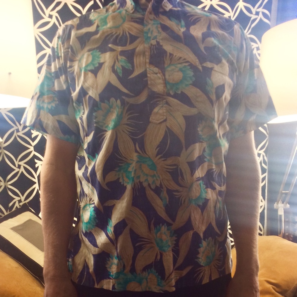 Vintage Hawaiian Teal Blue Flower Shirt